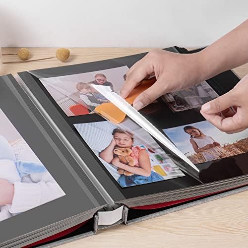 Large Photo Album Self Adhesive 4x6 5x7 3x5 8.5x11 Scrapbook Magnetic DIY Scrapbook Length 13 x Width 12.8 (Inches) 120 Black Sticky Pages Linen Cover DIY Photo Album(Grey) - Image 2
