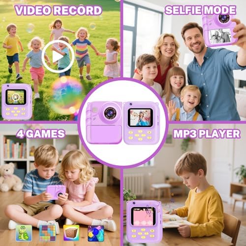 Instant Print Camera for Kids, 1080P Video Camera with 3 Print Rolls - Image 3
