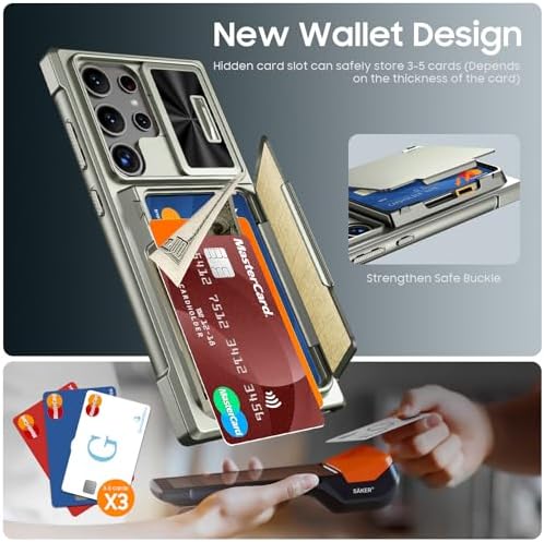 GooseBox for Samsung Galaxy S24 Ultra Wallet Case with RFID Blocking Card Holder & Camera Cover & Kickstand, Full Body Shockproof Case for S24 Ultra 6.8Inch 2024-Champagne Primary Titanium(Upgraded) - Image 3