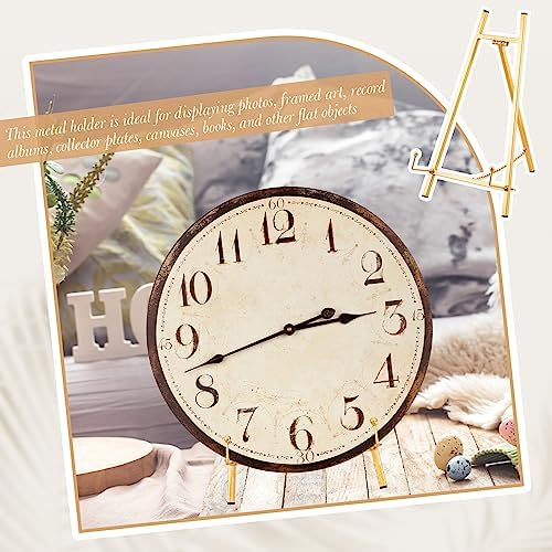 Leinuosen 2 Pcs Metal Easel Stand 16.5" H x 8.7" W x 4.3" D Table Top Easel Stand for Display Tripod Art Picture Mirror Modern Plate Holder for Display Book Photo Wedding Sign (Gold) - Image 5
