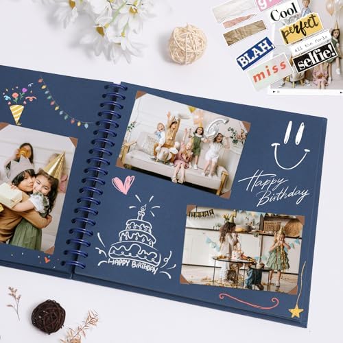 Scrapbook Album 7x7 Inches 40 Pages Hardcover Kraft Paper Blue - Image 2