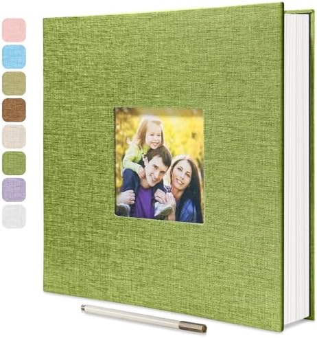 Large Photo Album Self Adhesive, DIY Scrapbook Album for 4x6 8x10 10x12 Pictures, 60 Pages Matcha Linen Cover Memory Book, Ideal Gift for Family Wedding Baby Christmas Anniversary by HoneyTolly
