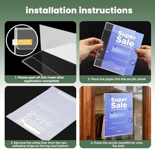 15 Pack 8.5x11 Acrylic Sign Holder Wall Mount, Clear Plastic Wall Signs Display for Flyers, Acrylic Frame Photo Menu Stands with Adhesive Tape for Restaurants, Office and Business Store - No Drilling - Image 5