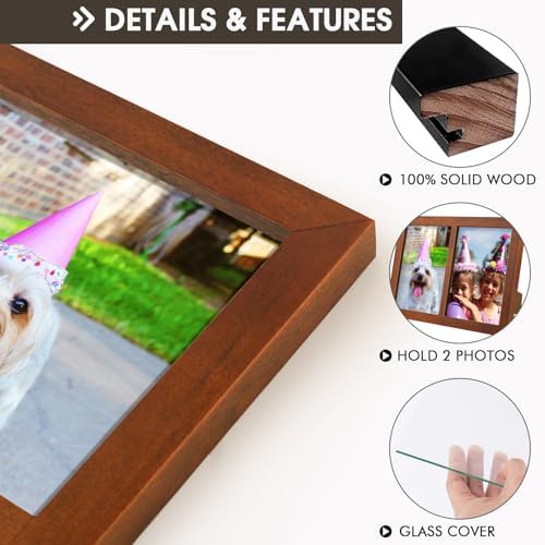 Golden State Art, 5x7 Double Picture Frame, Displays Two 5x7 Photos (Brown) - Image 4