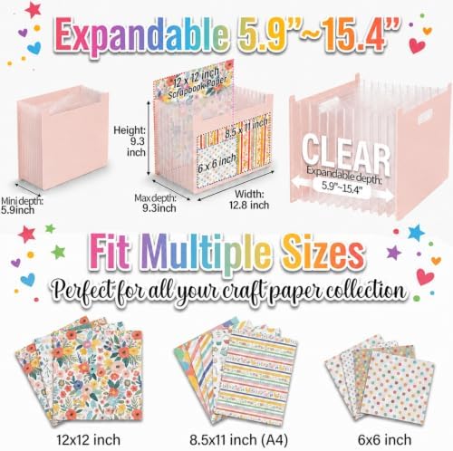 12x12 Scrapbook Paper Storage Organizer with 13 Expandable Pocket, Large Scrapbook Storage for Craft Room Organization, Sticker Storage, Desktop Paper Holder (Pink) - Image 6