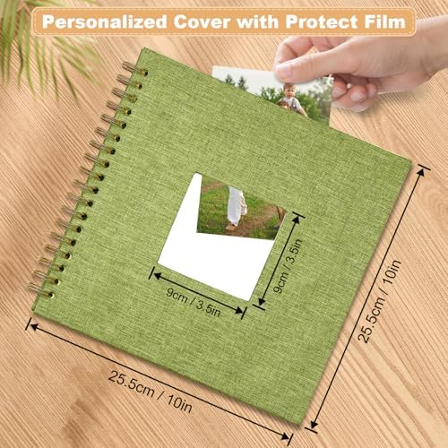 Scrapbook Photo Album Linen Cover, 10 x 10 Inch Hardcover Kraft White Pages Memory Book, for Travel Wedding Guest Book Christmas Baby Shower (20 Sheets/ 40 Pages,Matcha) - Image 2