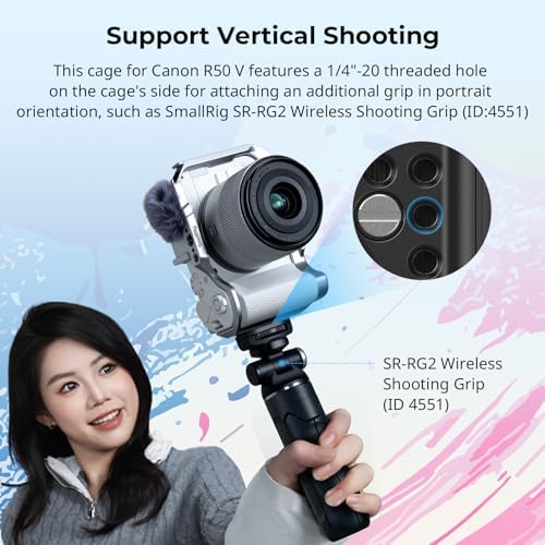 SmallRig R50 V Camera Cage for Canon R50V, Built-in Ergonomic Silicone Grip, QR Plate for Arca, 1/4"-20 Threaded Hole, 3/8"-16 Holes for ARRI, Cold Shoe, QD Sockets, Vertical Shooting(Silver)-5428 - Image 4