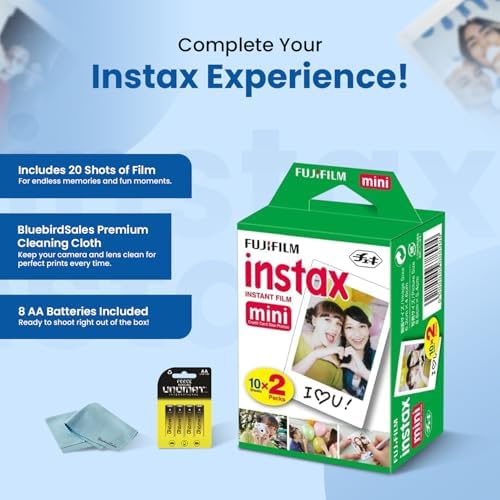 Fujifilm Instax Mini Instant Film, 40 Shots (10 Sheets x 4) – Capture Memories Anytime, Anywhere + BluebirdSales Premium Cleaning Cloth & 8 AA Batteries - Image 2