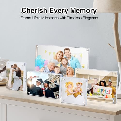 HOUSE DAY Acrylic Picture Frames 5x7, 20 Pack Magnetic 5x7 Picture Frame, Double Sided Clear 5 x 7 Photo Frame with Microfiber Cloth, Frameless FreeStanding 5 x7 Frame Gift for Desktop Display - Image 7