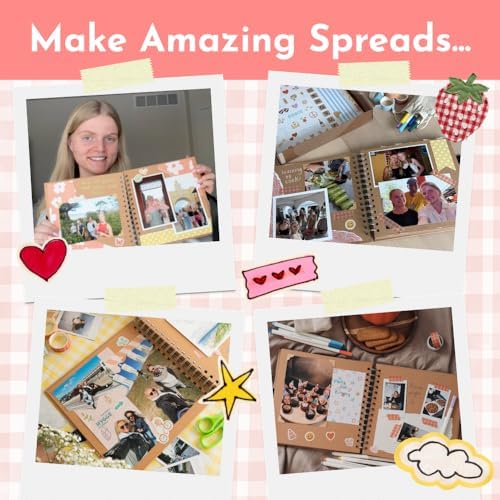Scrapbook Kit - 80 Page Photo Album DIY Scrapbook - Holds 300+ Photos, with Metallic Pens, 150+ Stickers, Glue Pen, Washi Tapes, Backing Paper, Photo Corner Stickers (Starter Kit - 8 x 8 Inch, Kraft) - Image 6