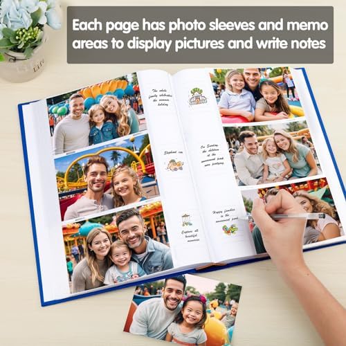 450 Pocket 4x6 Photo Album with Writing Space, Linen Cover, Blue - Image 4