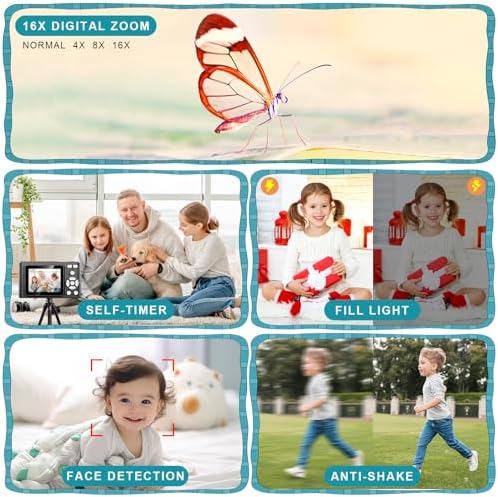 Digital Camera, Camera for Kids, UHD 4K 48MP Point and Shoot Digital Cameras with 64GB SD Card and 16X Digital Zoom Anti Shake, Compact Portable Small Gift for Boys Girls Students, Black - Image 3
