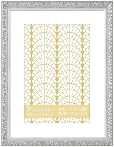 VIOLABBEY 12x16 Picture Frame Silver, Ornate Vintage Photo Frame by violabbey
