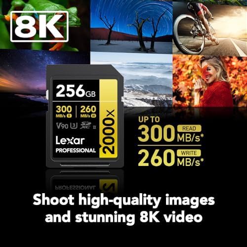 Lexar 256GB 2000x SD Memory Card, 300MB/s Read, 8K, V90, U3, UHS-II - Image 2