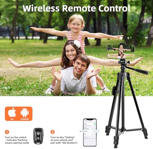 Fotopro Camera Tripod, 51'' Lightweight Portable Travel Tripods for Camera and Phone with 3-Way Head Remote Control Cellphone Holder Travel Bag, Aluminum Phone Tripod Stand for Recording LiveStreaming - Image 5