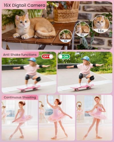 Digital Camera 4K for Kids-48MP Autofocus Vlogging Camera with 32GB Card, 16X Zoom, Anti-Shake, Compact Point and Shoot Camera for Teens Beginners, Birthday Gift Pink - Image 4
