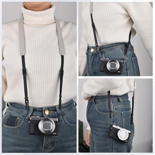 VOVMOEYA Camera Neck Strap,G7X MARK III body strap PU Shoulder Adjustable Strap for photographers for Fujifilm/for Nikon/for Canon/for Sony/for Minolta/for Panasonic/SLR/DSLR Cameras Texture-Grey - Image 4