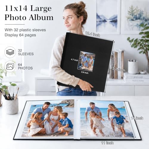 Aevdor 11x14 Photo Album and Art Portfolio, 64 Photos, Linen Cover, Black - Image 3