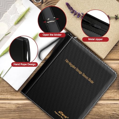 eTone Film Negative Storage Box, Black PU Leather, 13.18x7.08x1.96 Inch, 3-Ring Binder Album with Velvet Lining for 35mm 120 4x5 8x10 Negatives - Image 6