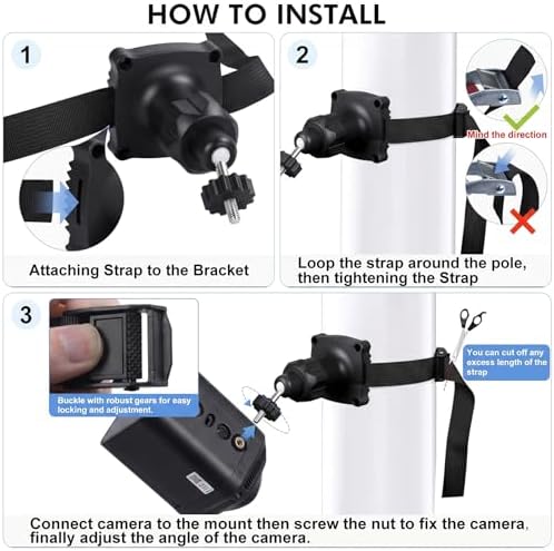Adjustable Wall Mount Compatible with Ring Spotlight Cam Pro/Plus (Battery), Ring Stick Up Cam (Battery), Outdoor Security Camera Mount with Strap for Wall, Pole or Tree Installation, Black - Image 3
