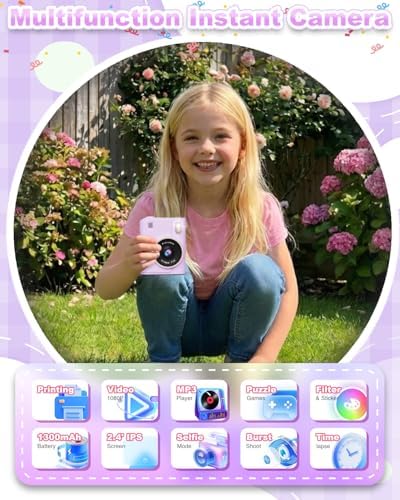 Instant Print Camera for Kids, Christmas Birthday Gifts for 4 5 6 7 8 9 10 Year Old Girls Boys, Portable Toy with 4 Rolls Printing Paper, Purple - Image 2