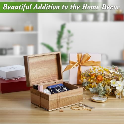 DRASTAR Keepsake Box, Acacia Wood Memory Box with Hinged Lids, Wooden Jewelry Box, Small Storage Box,3x5, 4x6 Decorative Card Box, Bridal Shower Gifts - Image 6