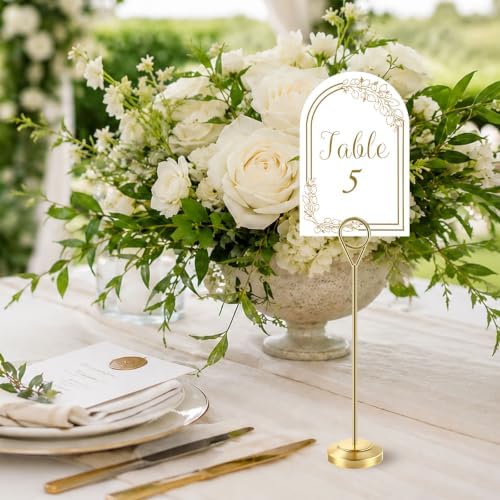 Radezon 26 PCS Gold Table Number Holders With Table Numbers 1-25 & Head Table Card, 8" Weighted Base Place Card Holders for Outdoor Wedding, Windproof Sturdy Metal Photo Stands for Reception Tables - Image 7