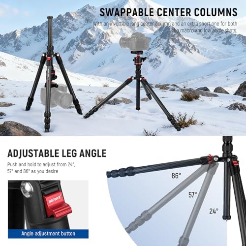 NEEWER Basics Carbon Fiber Travel Tripod, 64" Compact Lightweight Portable Camera Video Stand, Arca Type Ball Head & Cell Phone Holder Compatible with iPhone Video Recording, Max Load 13.2 lbs, TP17 - Image 4