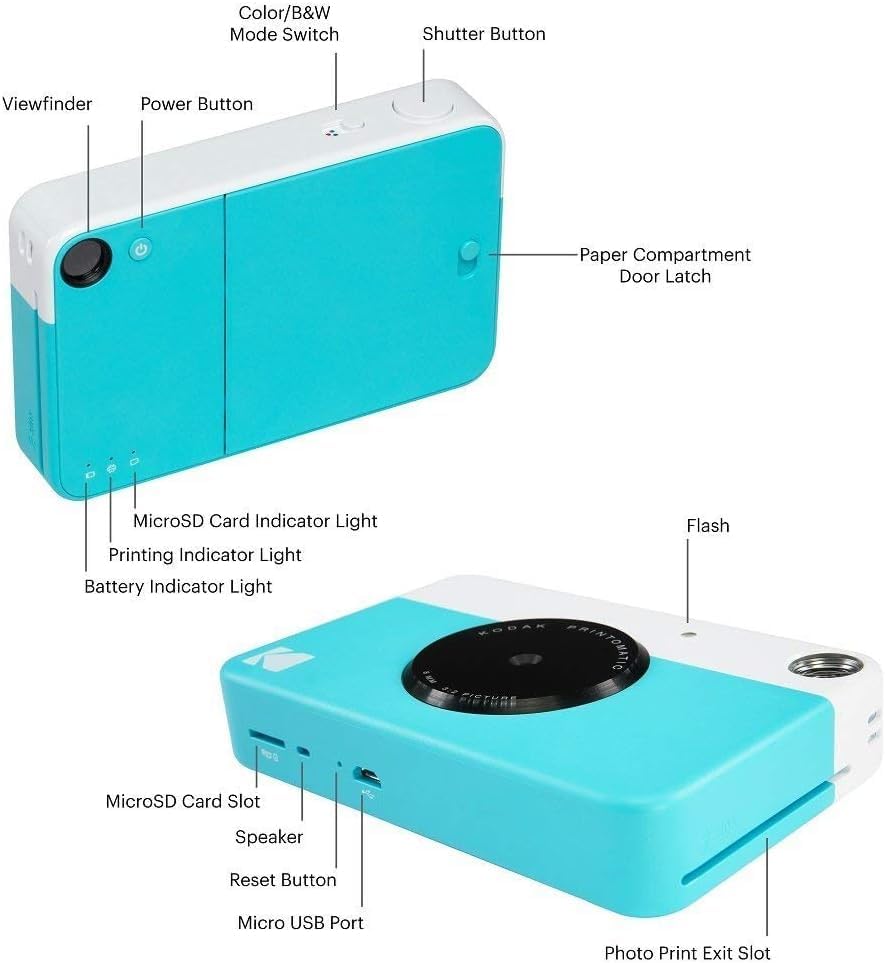 Kodak Printomatic Instant Camera Bundle (Blue) Zink Paper (20 Sheets) - Case - Photo Album - Hanging Frames. - Image 3