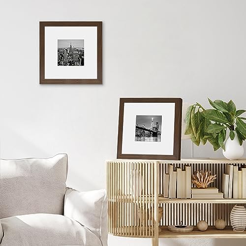 Americanflat 8x8 Picture Frame - Matted to 4x4 - Engineered Wood - Walnut - Image 2