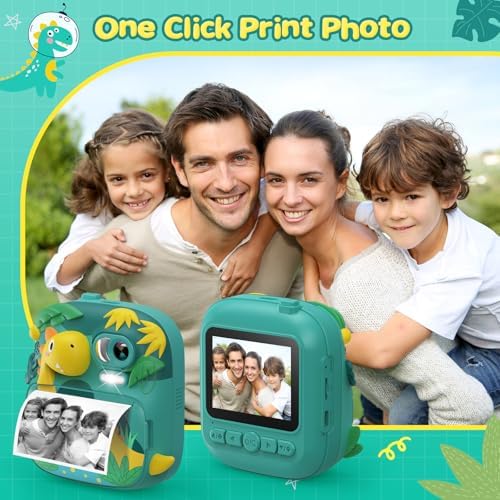 Kids Instant Print Camera, 1080P HD Video & 2.4" Screen Toy Camera | Includes 32GB Card & Print Paper, Inkless Print, 16X Zoom, Christmas Birthday Dinosaur Gifts for Boys Girls Age 3-12 - Image 3
