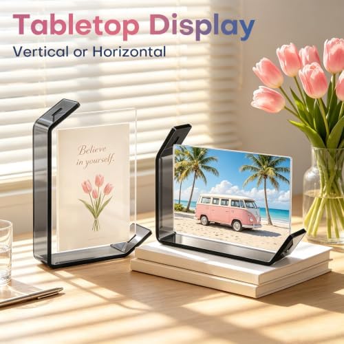 4x6inch L Shaped Acrylic Picture Frame, 2 Pack Double Sided Floating Photo Stand for Tabletop, Horizontal Vertical Display Holder Home Office Decor Family Wedding Anniversary, Black - Image 3