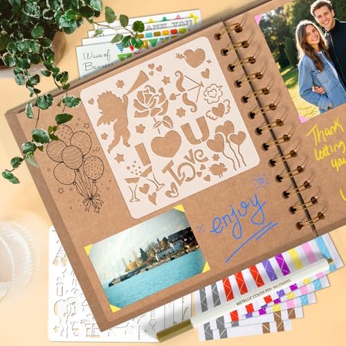 GOTIDEAL 7 x 7 Inch Scrapbook Album with Metallic Markers, Yellow, 40 Pages - Image 6