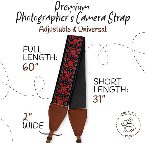 Art Tribute Camera Strap - Shoulder, Crossbody & Neck Camera Strap for Photographers, Fits All Cameras, Canon Nikon Sony Fujifilm, Padded Strap W/Quick Release, Embroidered Cotton & Leather Ends - Image 5