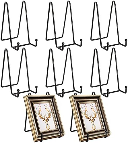 Hedume 8 Pack Iron Display Stand, 6 Inch Black Metal Easel Plate Display Photo Holder Stand, Picture Frame Holder Stand for Decorative Plate, Book, Photo Easel by Hedume