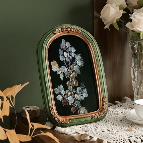 Cuspin 8x10 Vintage Picture Frame Green and Gold Ornate Floral Arched Frame - Image 3