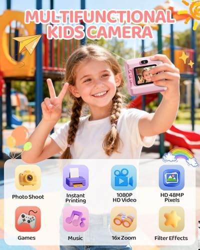 CalineGam Kids Instant Print Camera, 1080P HD Dual Lens with 32GB Card | 2.4" Screen Kids Camera with 3 Paper Rolls, 16X Zoom, Christmas Birthday Gifts for Girls and Boys Age 3-12 - Image 2