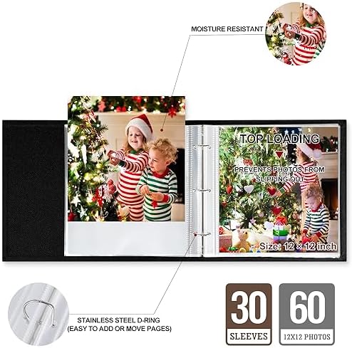 Lanpn Scrapbook Photo Album 12x12 2 Packs, Linen Cover Archival Acid Free Top Load 3 Ring Binder Folder Photo Book 12 x 12 with 30 Plastic Sleeves 60 Pages Purple - Image 4