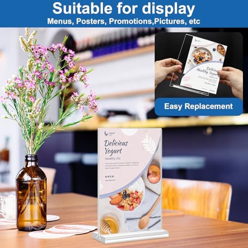 Acrylic Sign Holder 4x6, 20 Pack Clear Table Vertical Double Sided Table Menu Display, Plastic Desktop Picture Frames Stand Acrylic Paper Holder Tabletop Sign Holder for Wedding Office Show Fair - Image 2