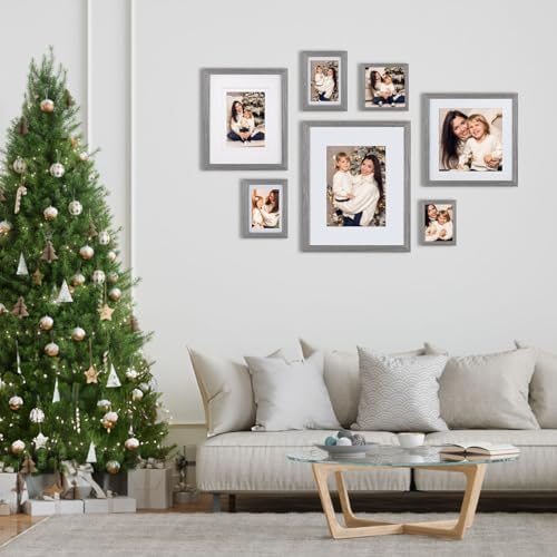 Egofine 4x6 Picture Frames Set of 4, Made of Solid Wood Covered by Plexiglass 3x4.5 and 3.5x5 with Mat or 4x6 without Mat, for Table Top Display and Wall Mounting Photo Frame, Light Grey - Image 7