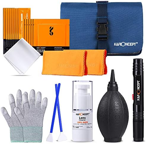 K&F CONCEPT Professional Lens Cleaning Kit for DSLR & Mirrorless Cameras with APS-C/Full-Frame Sensor Cleaning Swabs/Lens Cleaner/Gloves/Camera Blower/Lens Pen Brush/Microfiber Cloths/Carrying Case by KFCONCEPT