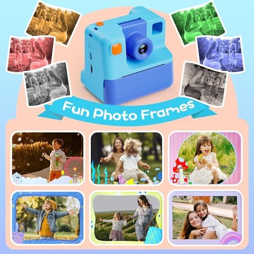 Kids Camera Instant Print, Christmas Birthday Gifts for Girl Boys 3-12 Years Old, FHD Selfie Digital Video Cameras Toddler 3 Rolls Print Paper & 32G Card (Blue) | FHD Selfie Digital Video Cameras Toddler 3 Rolls Print Paper & 32G Card (Blue) - Image 6