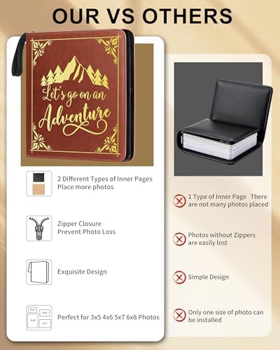 Adventure Leather Photo Album 4x6 200 Photos, DIY Scrapbook with 50 Sheets and 20 Blank Kraft Sheets, Travel Souvenir Diary Photo Book for Family Wedding Baby and Holiday Pictures - Image 5