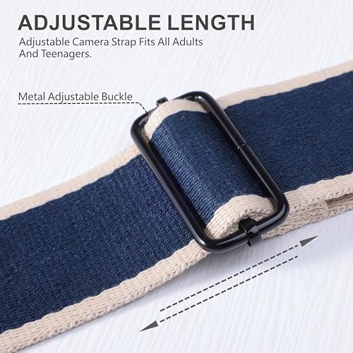 Padwa Lifestyle Extra Long Adjustable Camera Strap for Photographers - 2" Wide Full Grain Cowhide Leather Ends Camera Straps with Quick Release for All Cameras,Binoculars(Stripe Blue White) - Image 4