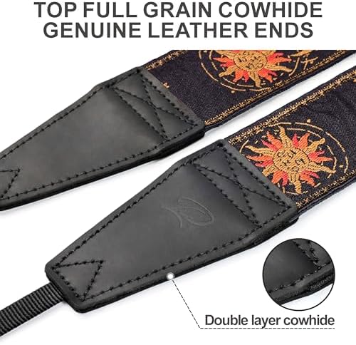 Padwa Lifestyle Helios Moon God Camera Strap -2" Full Grain Leather Ends Camera Straps for Photographers, Vintage Embroidered Cotton Weave Soft Suede Fabric Padded Strap Quick Release fits All Cameras - Image 2