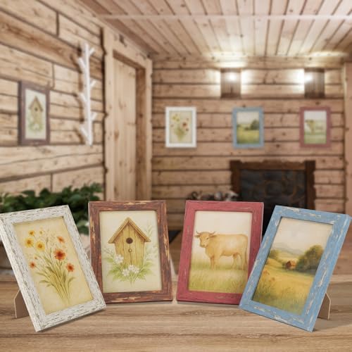 4x6 Rustic Farmhouse Picture Frames with Vintage Prints, Set of 4 - Image 4