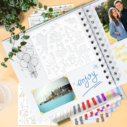 GOTIDEAL 8 x 8 Inch Scrapbook Album with Metallic Markers, White, 40 Pages - Image 6