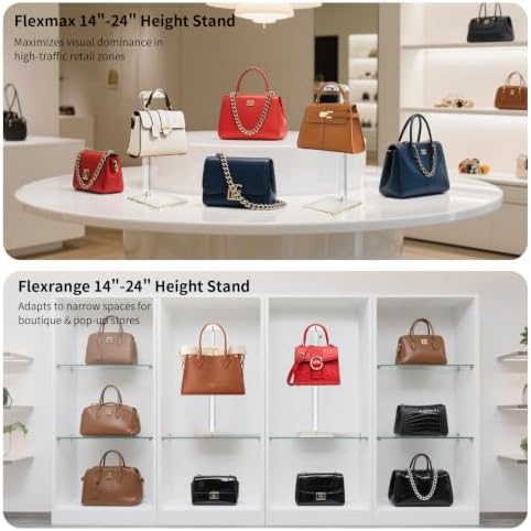Acrylic Purse Display Stands, 14"-24" Adjustable Height Handbag Holder, Clear Purse Rack Stands for Closet Retail, Durable Gold Trim Hanging Bag Wallet Jewelry Necklace Organizer Stand(PATENT PENDING) - Image 4