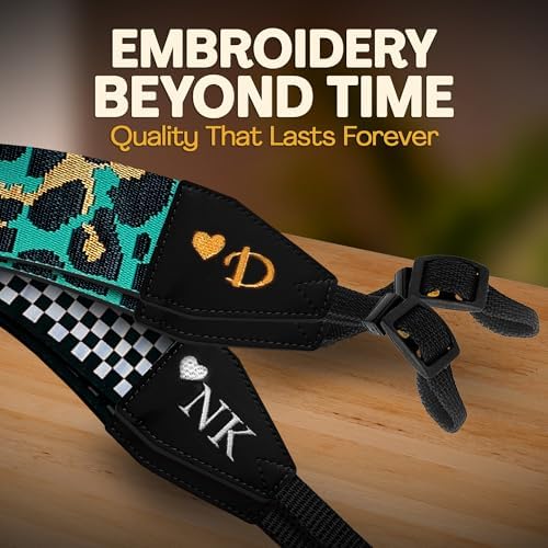 Art Tribute Custom Black White Checkers Camera Strap - Add Your Text and We Make It Especially For You Get Your Own Personalized Stocking Stuffer & Christmas Gift Camera Strap, No Shipping Cost! - Image 5
