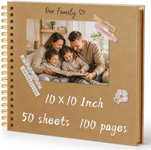 10x10 Inch DIY Scrapbook Album 100 Pages (50 Sheets), Hardcover Kraft Paper by QIQUWU
